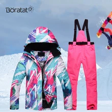 Новые толстые теплые лыжные костюмы куртки брюки для женщин Сноубординг наборы женская зимняя спортивная Лыжная куртка дышащая водонепроницаемая