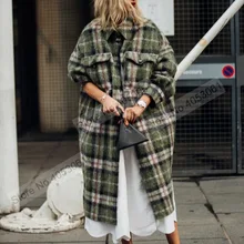 Модный блоггер стиль контрастный цвет клетчатый полушерстяное шерстяное пальто-A/W зеленый/коричневый/черный/синий клетчатая верхняя одежда