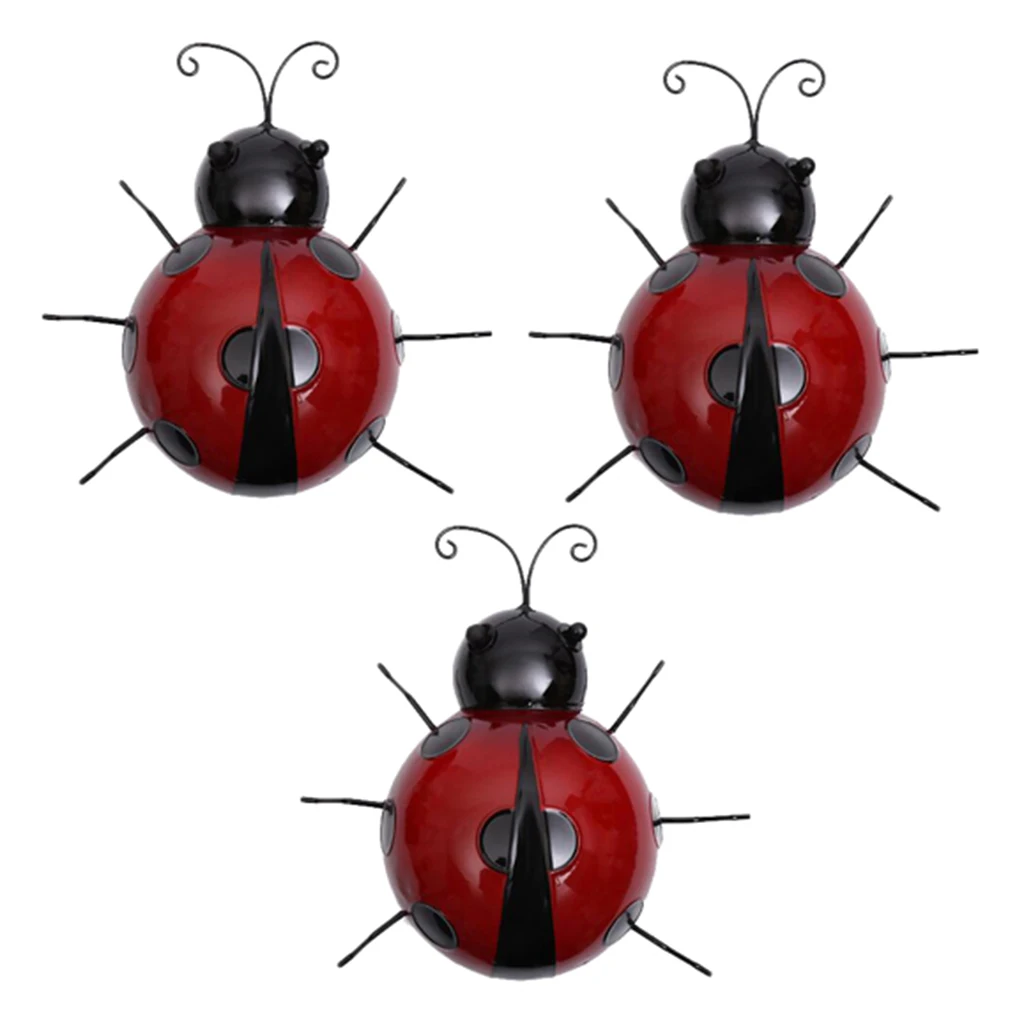 3Pcs Metal Ladybug Insects Hanger Wall Hanging Outdoor Garden Decor 10cm 