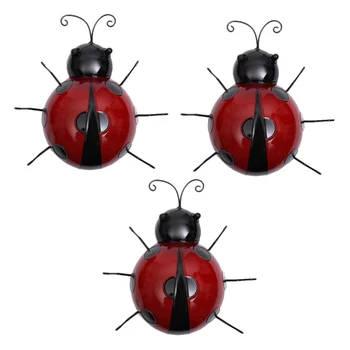 

3Pcs Mini Metal Ladybug Fence Hanger for Wall Hanging Outdoor Garden Decor, 10cm, Red
