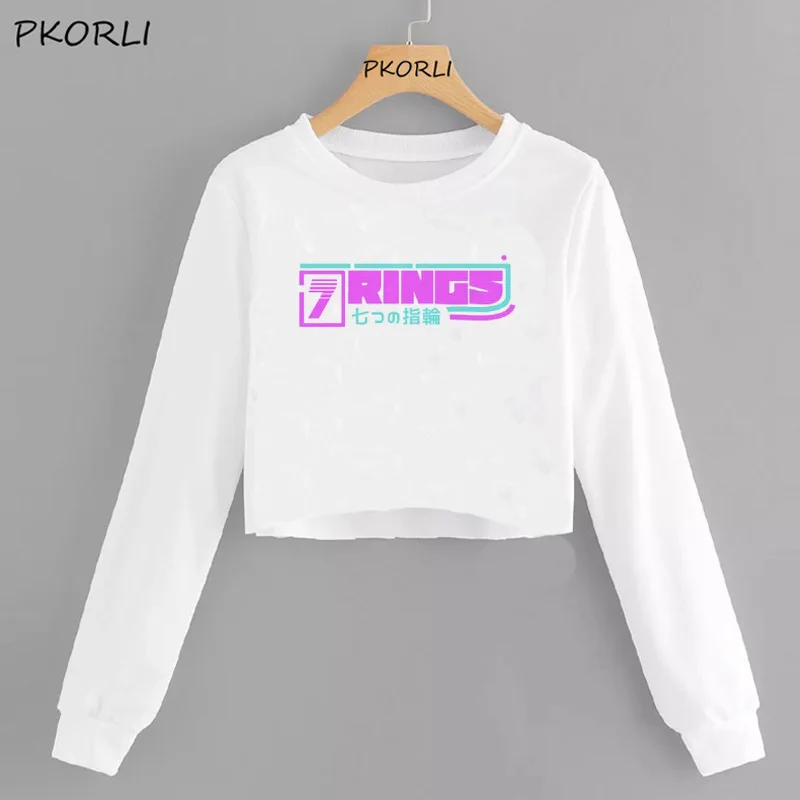 1 Ариана Гранде кроп повседневные худи и свитшоты подсластитель Crewneck Толстовка Осень 7 колец Женская Толстовка Harajuku Толстовка - Цвет: 1