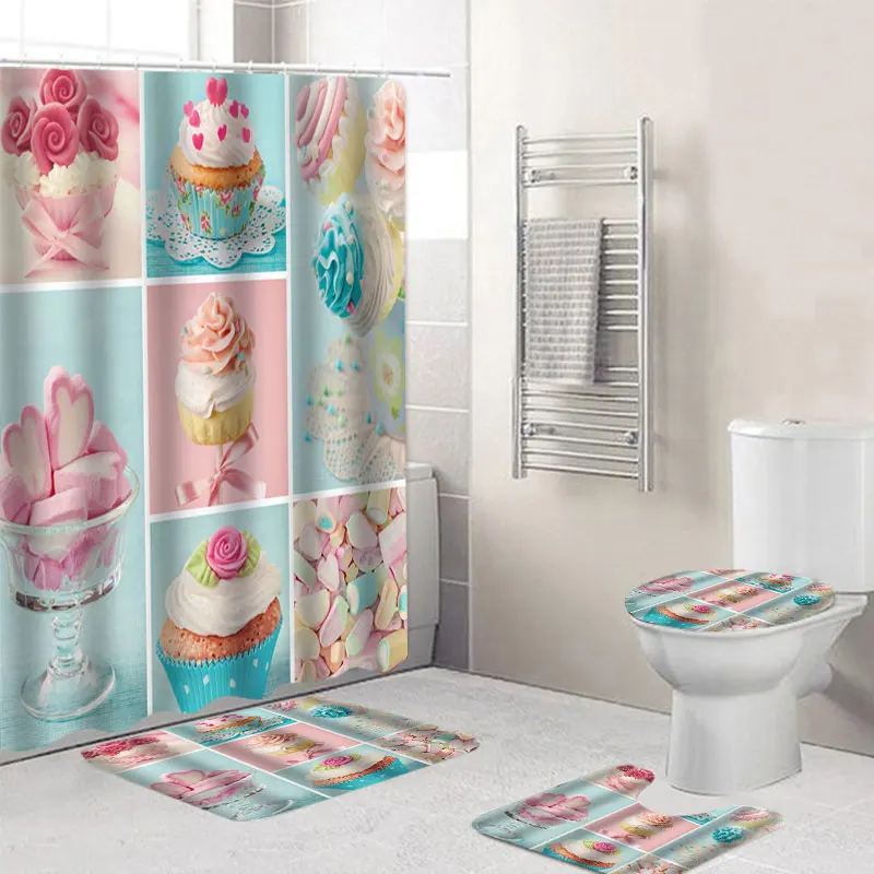 4pcs Full Set 4 шт занавески для душа/коврик для ванной/набор подушечек для унитаза, водонепроницаемая занавеска для ванной, покрывало для унитаза, нескользящий коврик для пола, ковер, 12 крючков - Цвет: 4pcs Full Set