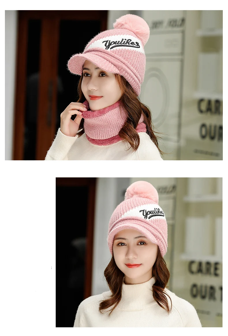 Зимние шапки для женщин Skullies Beanie, шапка, женский шениловый шарф, шапка, набор s, Балаклава, маска, шапка, вязаная бейсболка