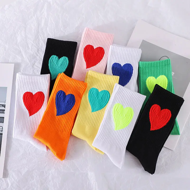 

Japanese autumn women socks cute candy color embroidery heart-shaped personality socks street trend fashion Harajuku woman socks