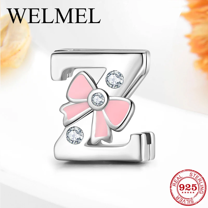 

Original 925 Sterling Silver Clips Charm Alphabet Z Letter Beads with CZ Bowknot Fit Reflexion Bracelets Women Jewelry Making