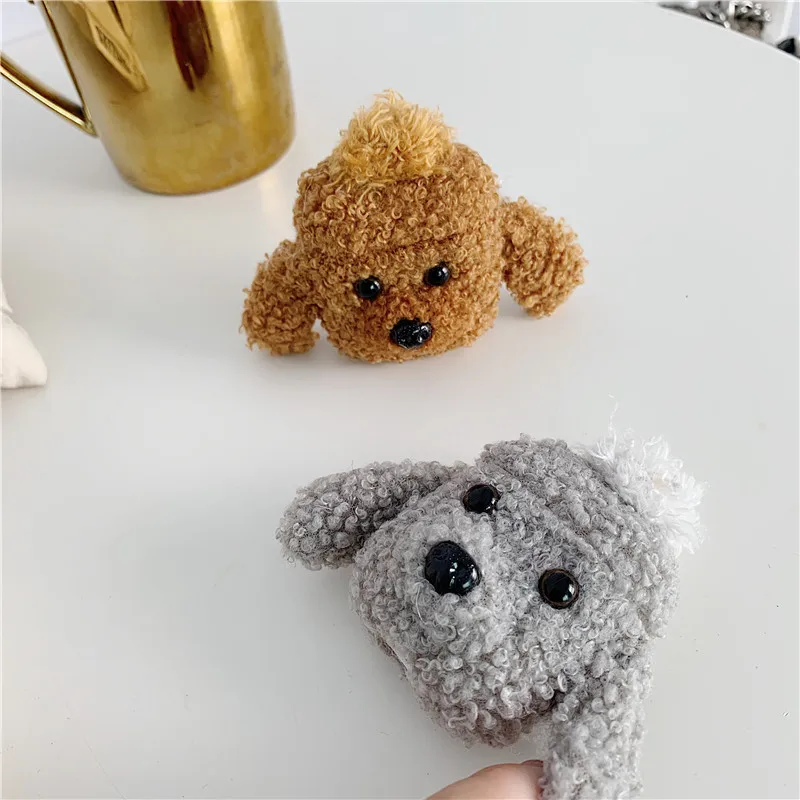 

3D cartoon couple Poodle dog fashion soft Plush headset case For Apple new Airpods 1/2 Cover Wireless Bluetooth Earphone case