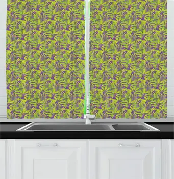 

Fuchsia Lime Green Tropical Kitchen Curtains Clutter Hawaiian Leaves Exotic Island Plantation Window Drapes