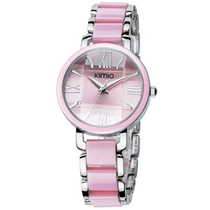 Kimio женские кварцевые часы, модные синие квадратные часы с бриллиантовым браслетом, Брендовые Часы с имитацией керамики, студенческие водонепроницаемые наручные часы - Цвет: pink watch