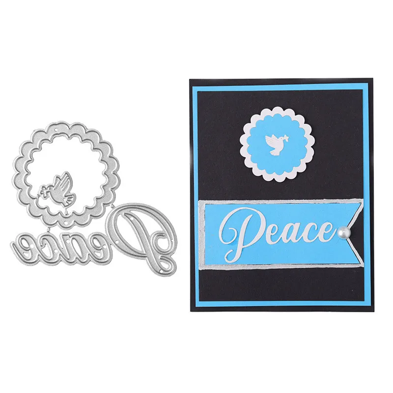 

Naifumodo Peace Letter Dies Pigeon Metal Cutting Dies New 2019 Scrapbooking for Card Making DIY Embossing Cuts Circle Craft Dies
