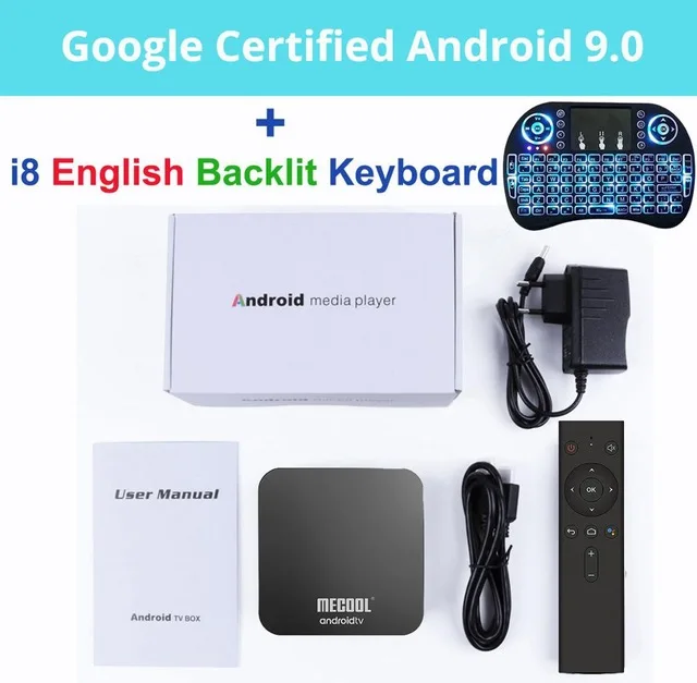 MECOOL Amlogic S905X2 KM3 KM9PRO Android 9,0 Smart tv Box 4G DDR4 32G/64G 4K HDR Google Сертифицированный медиаплеер Голосовое управление - Цвет: i8Blacklitkeyboard