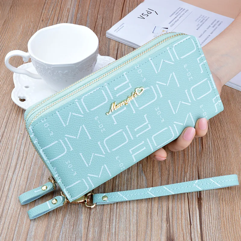 Blue Винтажный женский клатч, кошелек с двойной молнией, Длинный кошелек, женские кожаные кошельки, держатель для карт carteira feminina WWS316 - Цвет: Blue