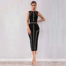 Seamyla Новое Бандажное Платье женское элегантное черное вечернее платье на шнуровке Vestidos сексуальное облегающее Клубное длинное платье миди