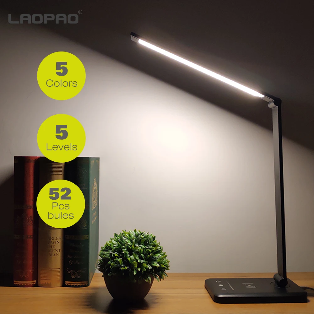 LAOPAO 52PCS LED Desk Lamp 5 Color Modes x5 Dimable Levels Touch USB Chargeable Reading Eye-protect with timer Led Table lamp