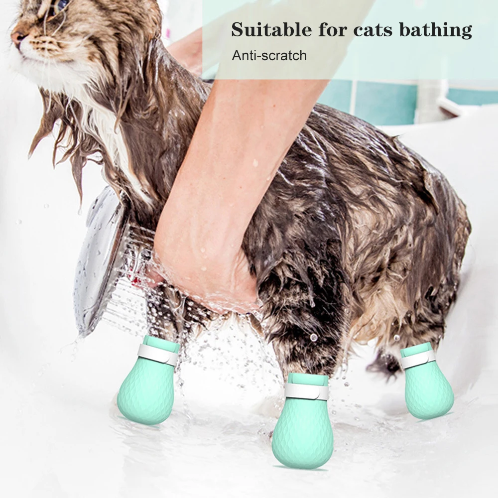 4 Pcs/Set Pet Cat Anti-Shoes Boots Adjustable Anti-Scratch Glove For Bathing Feeding Medicine Cats Wash Grooming | Дом и сад