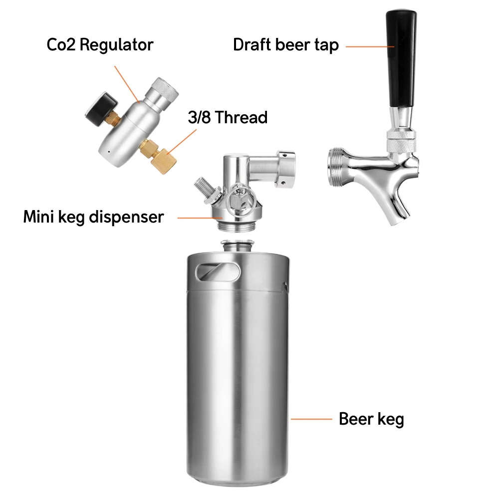 Мини-кега для пива из нержавеющей стали с регулируемым краном и СО2 инжектор