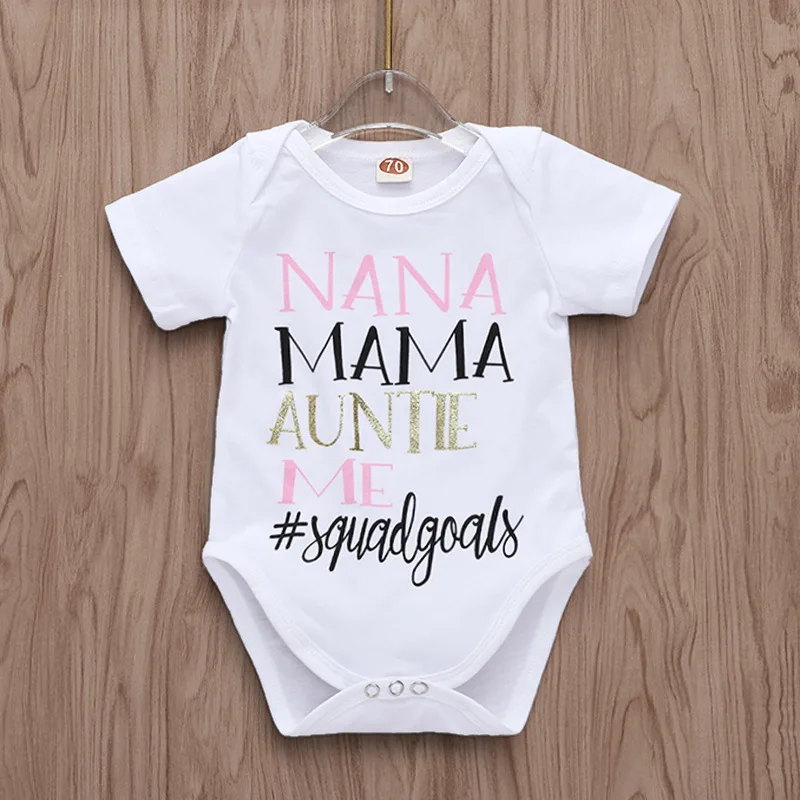 

Nana Mama Auntie Letter Printed White Short Sleeves Baby Romper Baby Wear Jumpsuits Baby Watermelon