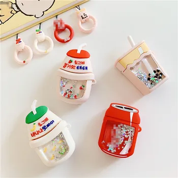 

Creative Cartoon Liquid Sequins Milk Tea Cola Silicone Cases Keychain for AirPods Wireless Earphone Bluetooth Protective Cover