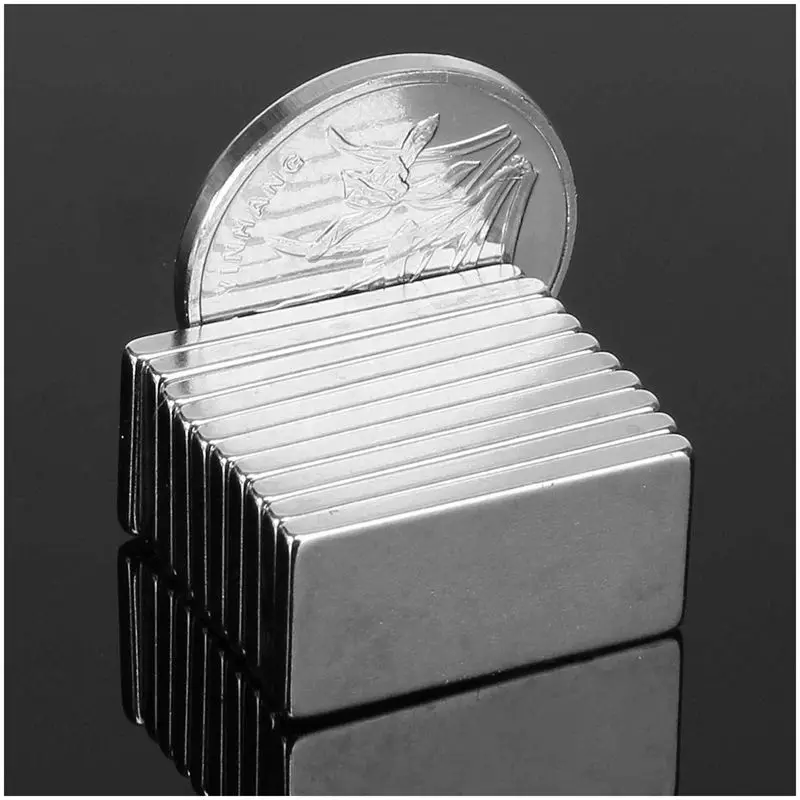 20x N52 Strong neodymium magnets Square block magnet 20x10x2mm Silver