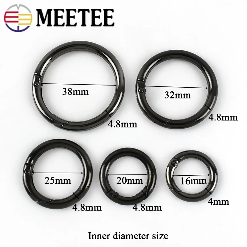 20pcs Meetee 10-50mm Metal Spring O Ring Round Openable Round Snap Hook for Bag Strap Keychain Pendant DIY Sewing Accessories