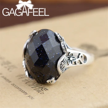 

GAGAFEEL 990 Sterling Silver Sandstone Ring Fashion Starry Sky Rings Vintage Matte Thai Silver Exquisite Jewelry for Women Gifts