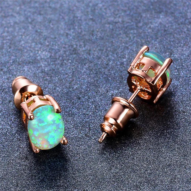 Женские серьги в стиле бохо с белым синим зеленым огненным опалом маленькие овальные гвоздики цвета