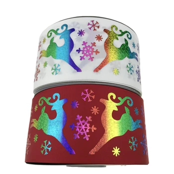 

75mm 3 inch wholesale christmas days foil hologram grosgrain ribbon for DIY Hairbows Accessories Holiday Decorations Materials