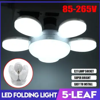 

85-265V E27 LED Garage Lights 6500K Deformable LED Ceiling Lights with 5 Adjustable Panels Lamp for Garage Workshop Shop