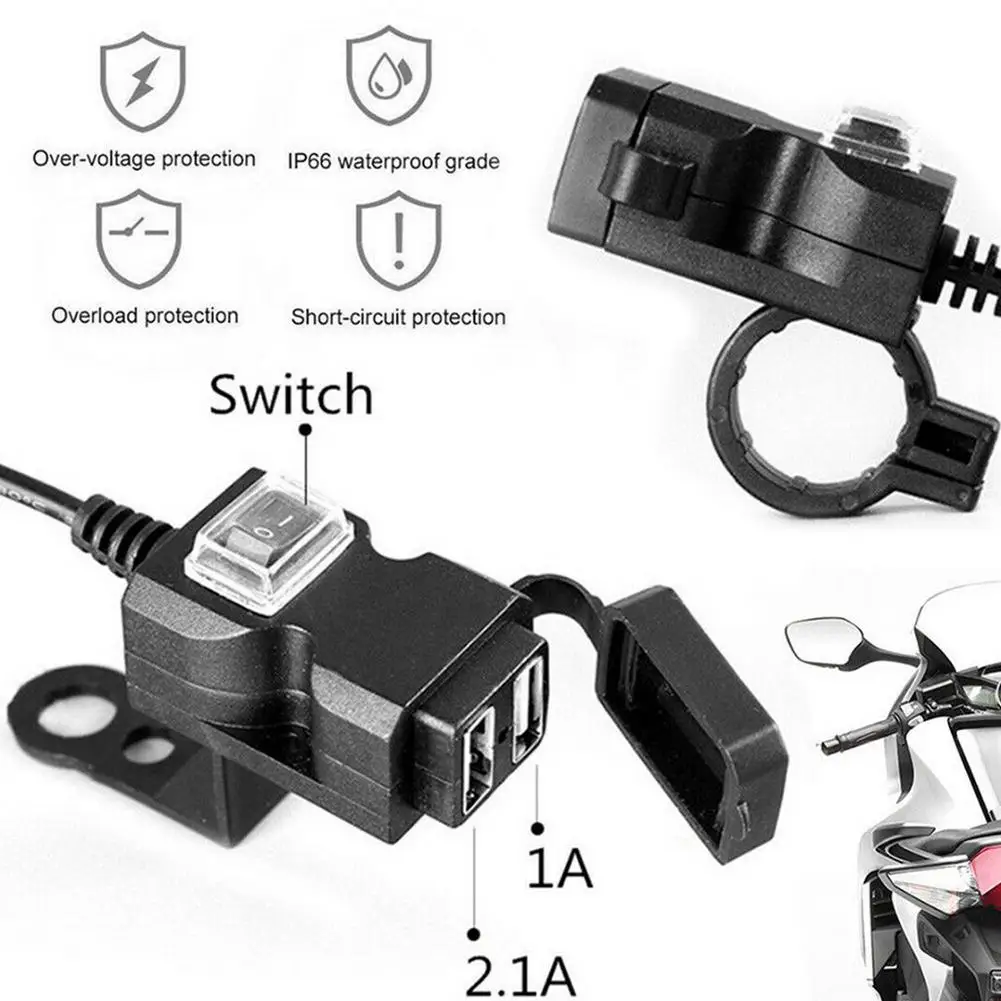 12-24V 2 USB зарядное устройство для мотоцикла+ переключатель аксессуары для мотоциклов