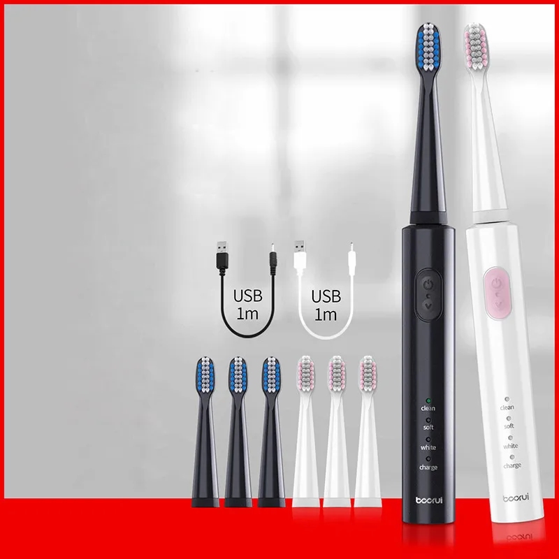 

Sonic Electric Toothbrush Adult Timer Brush USB Rechargeable Electric Tooth Brushes with 4pc Replacement Brush Head for Lovers