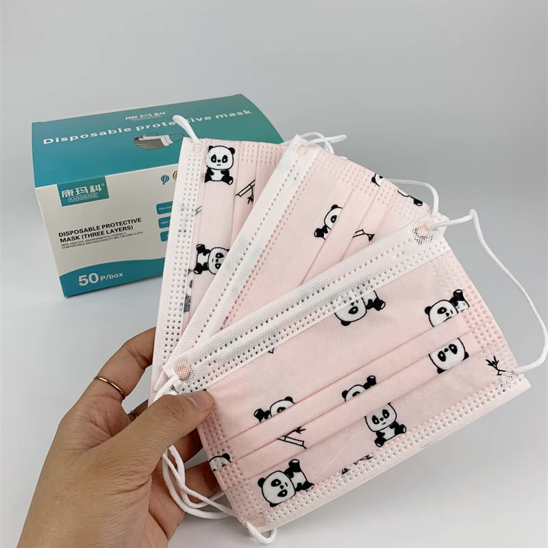KANGMAKE 50PCS Pink Panda Children Protective Disposable Face Mask Mаска Mаски Mascarillas Masque Jetable Facial Enfant Fille