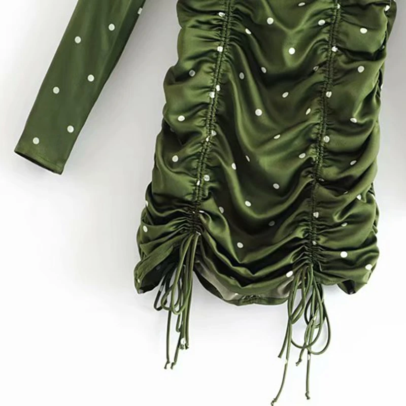 Бохо платье с длинным рукавом корейские платья элегантные сексуальные платья с рюшами в горошек платье винтажное облегающее платье мини платье зеленое осеннее