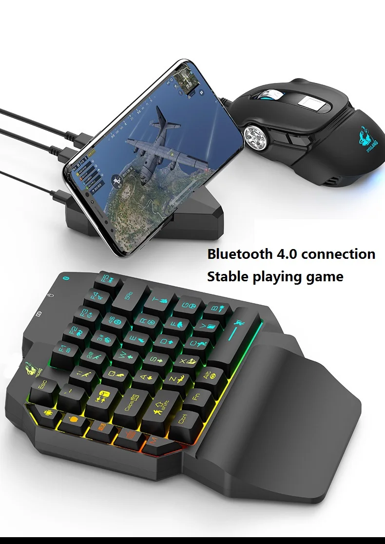 Bluetooth Механическая игровая клавиатура с одной рукой, 39 клавиш, цветной светодиодный смартфон, компьютер, обычная мини клавиатура для игр