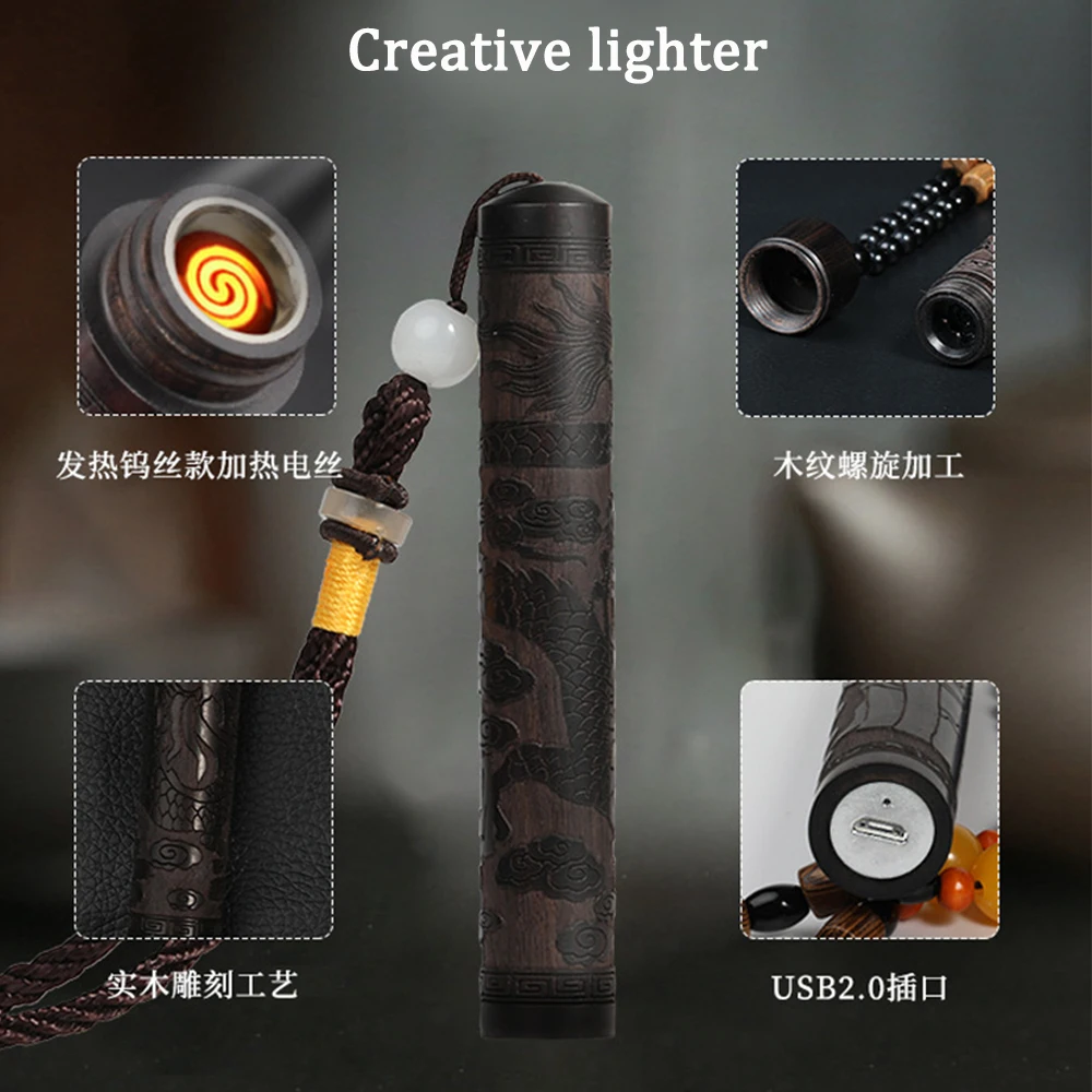 

2019 Newest Wooden creative lighter Chinese style Windproof USB charging lighter Cigarette lighter Hot Sale