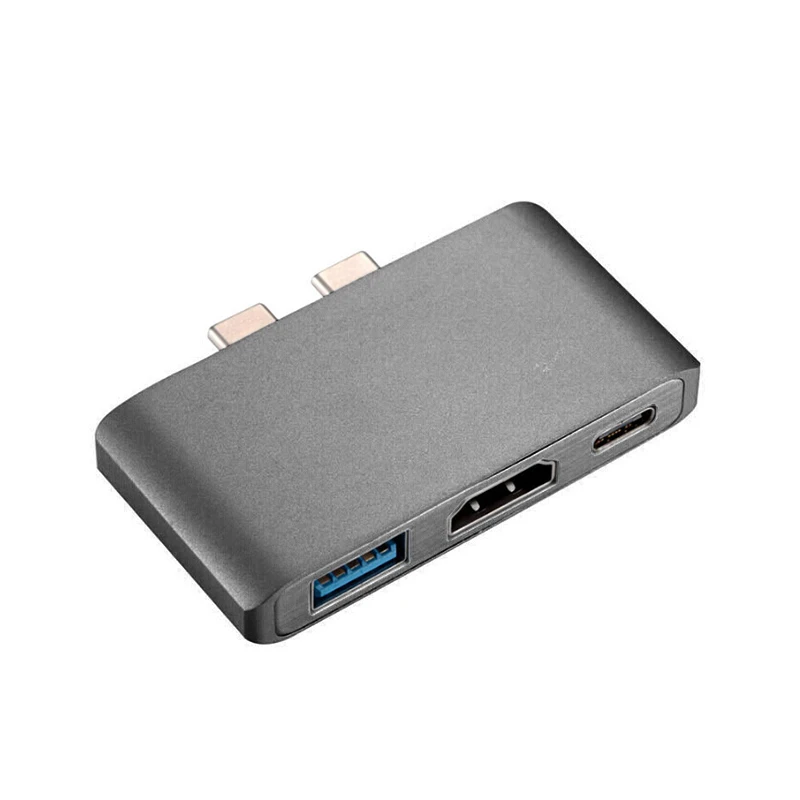 3 в 1 USB C концентратор к HDMI с USB 3,0 концентратор type-c PD для MacBook Pro(1* HDMI+ 1* type-C+ 1* USB 3,0 - Цвет: Серый