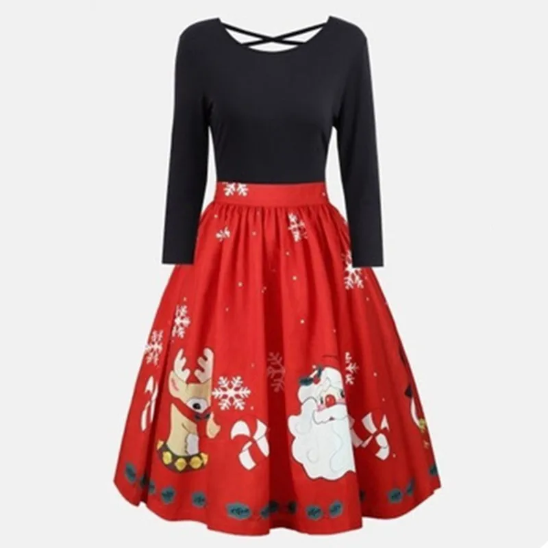 

Plus Size Christmas Dresses Women Open back Cartoon Women New Year Party Dress Ladies Christmas Clothing Women Dress