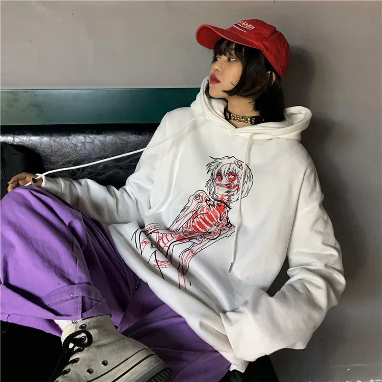 Woherb Harajuku японский мультяшный принт Толстовка для женщин и мужчин унисекс повседневные толстовки принт Осень Толстовка Топы уличная Sudaderas