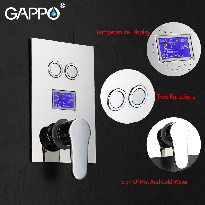 Гаппо в стену ванной кран для ванной смеситель для душа Chrome светодиодный цифровой Температура термостата Душ Нажмите Torneira де