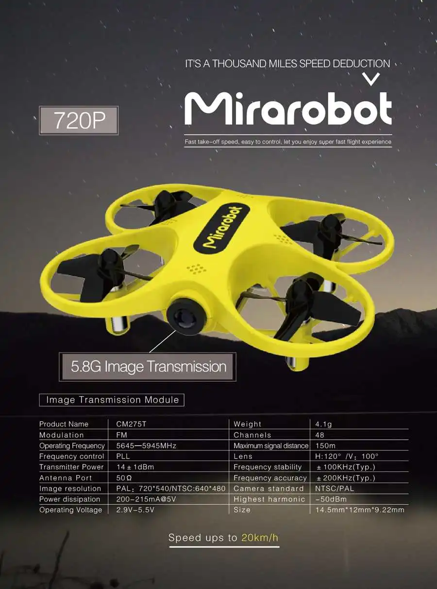 Mirarobot S60 микро FPV гоночный Дрон Квадрокоптер Acro режим полета переключатель с CM275T 5,8G 720P камера