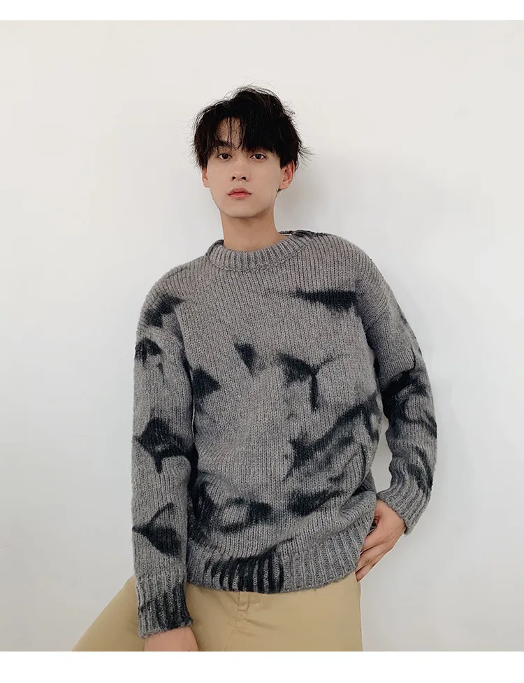 Men's sweater autumn and winter new loose couple tie dyed thick student sweater shirt youth fashion v trend men's clothing
