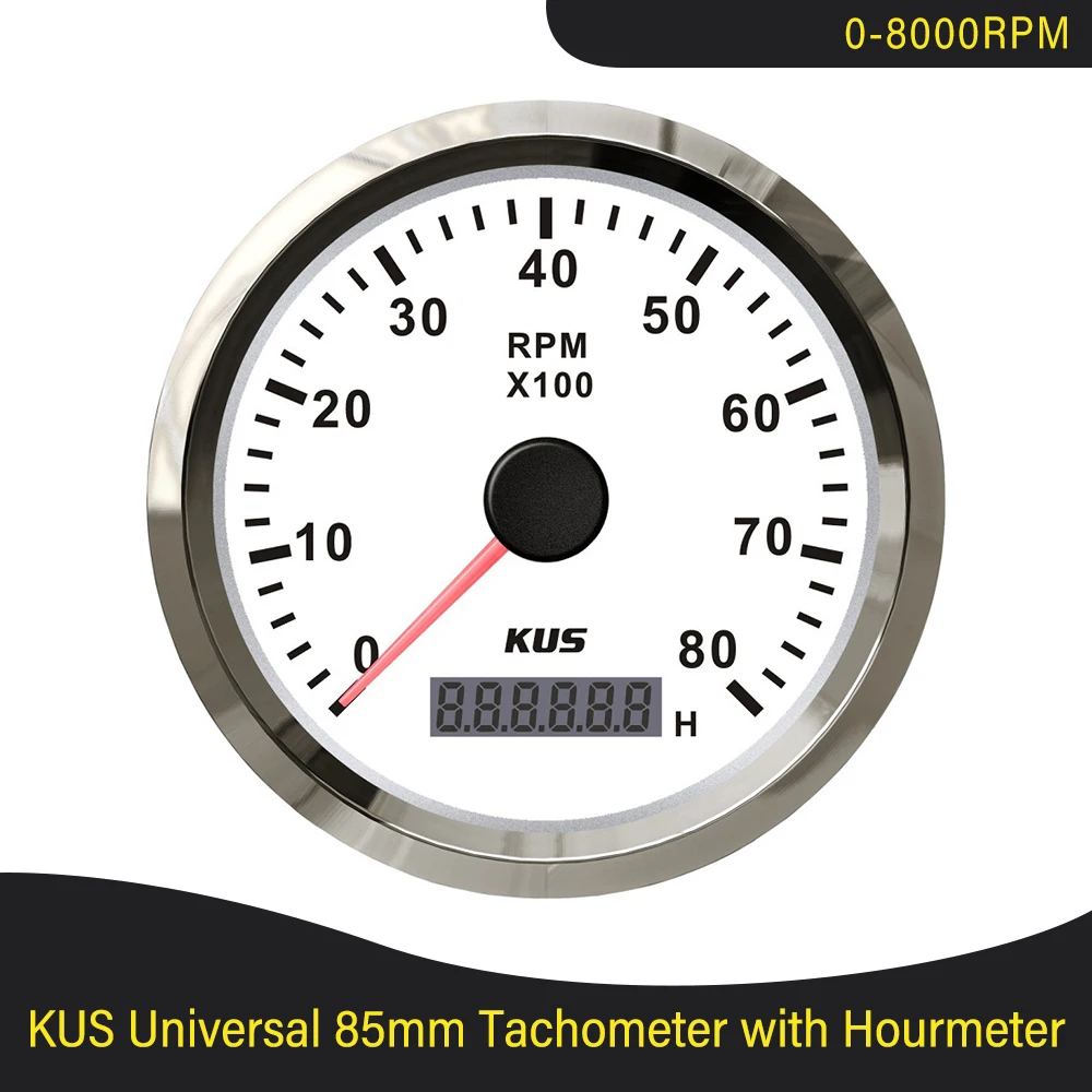 85mm Marine Tachometer Boat Gauge Car Digital W/LED Hourmeter 8000RPM