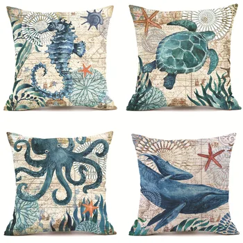 

Cushion Cover Marine Animal Horse Octopus Whale Print Square Set Siesta Pillowcase Car Decoration Box Home Decoration Supplies
