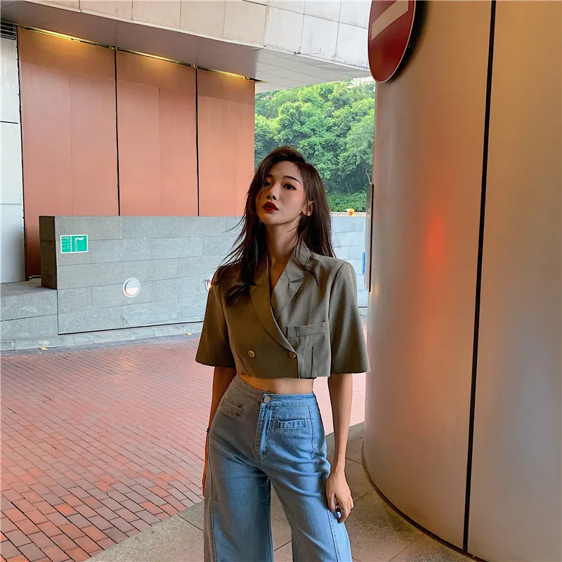 

2019 Korean Style Retro Western Style Suit Jacket Women's 2019 New Style Summer Versatile Loose-Fit Short Suit Tops