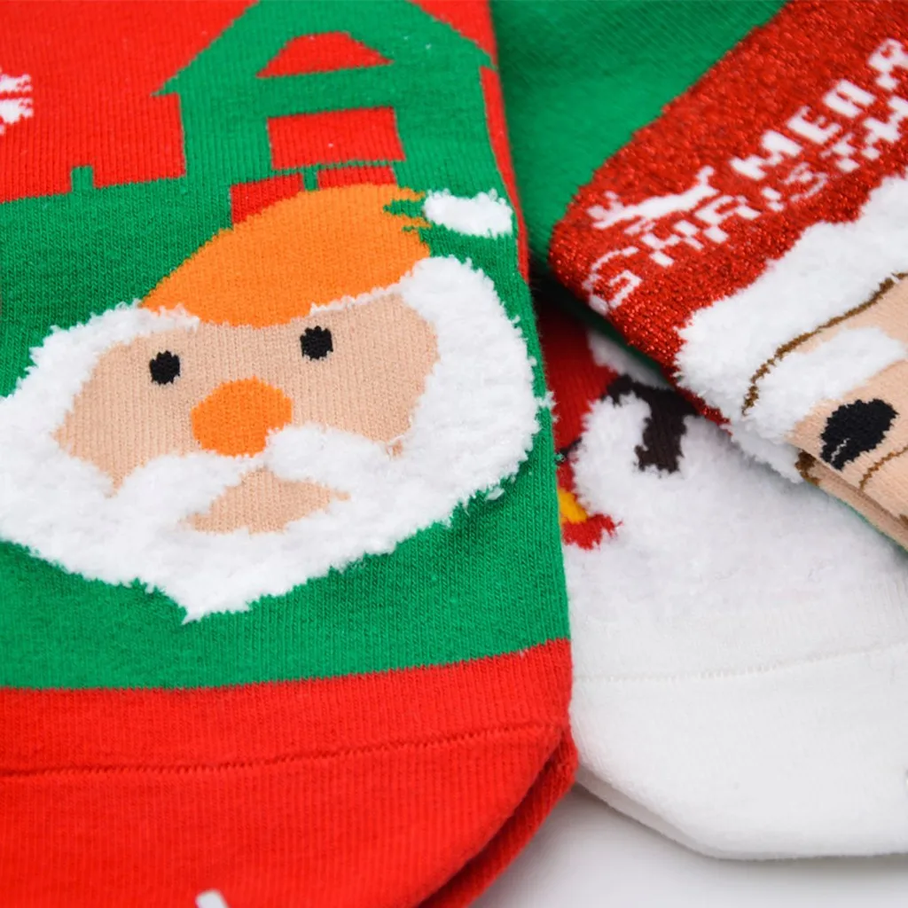 Зимние хлопковые носки; коллекция года; Прямые рождественские носки для мужчин и женщин; короткие носки с объемным рисунком оленя, Санта-Клауса, снежинок;#10