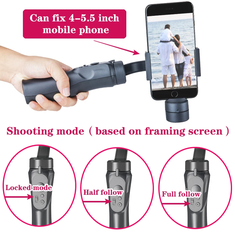  Stabilizer Gimbal Smartphone Gopro Camera 3-Axis Handheld PTZ For Phone IPhone11XS XR X 8Plus w/Foc