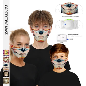 

Protective Mask with Pattern Print Skeleton Dustproof PM2.5 Activated Carbon Filter Child Adult Face Mask Reusable Mouth Masks