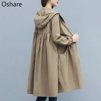 

New Arrival Long Coat Thin Trench Coat Women 2020 Spring Autumn Large Size Loose Hooded Female Windbreaker Casual Outerwear