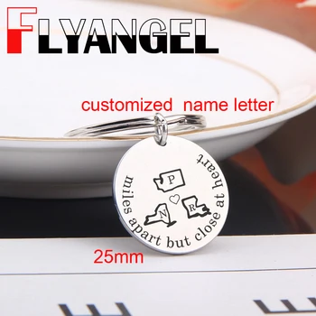 

FLYANGEL Key Chain Customized Name Letter Keyring Engraved Miles Apart But Close At Heart Distance Love Best Friends Gifts