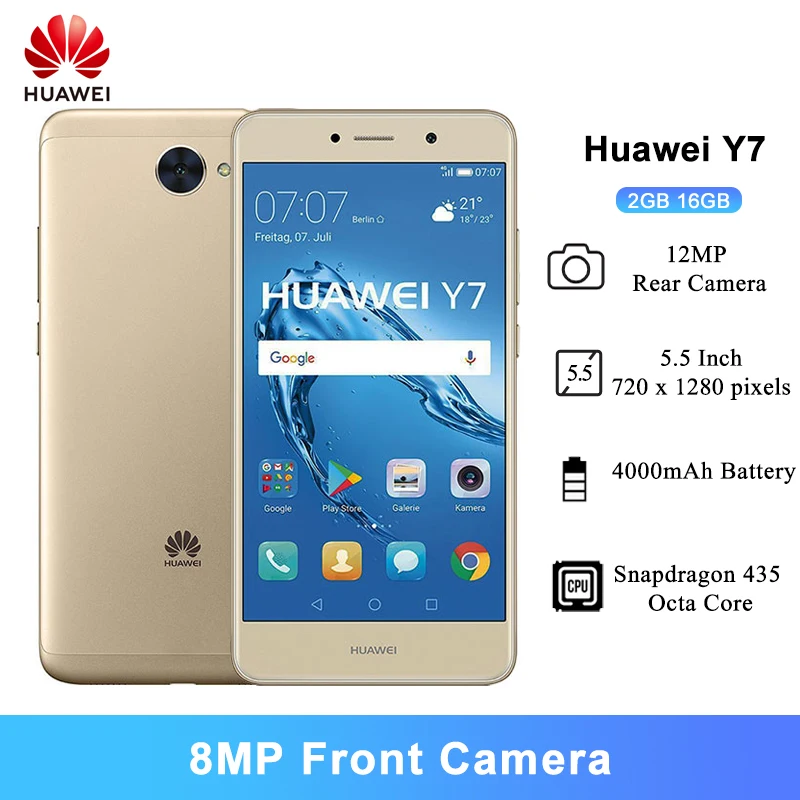 Huawei Y7 Smartphone 2GB 16GB 5,5 Inch Snapdragon 435 Octa-core 12MP Hinten Kamera 4000mAh Batterie android 7,0 Handy