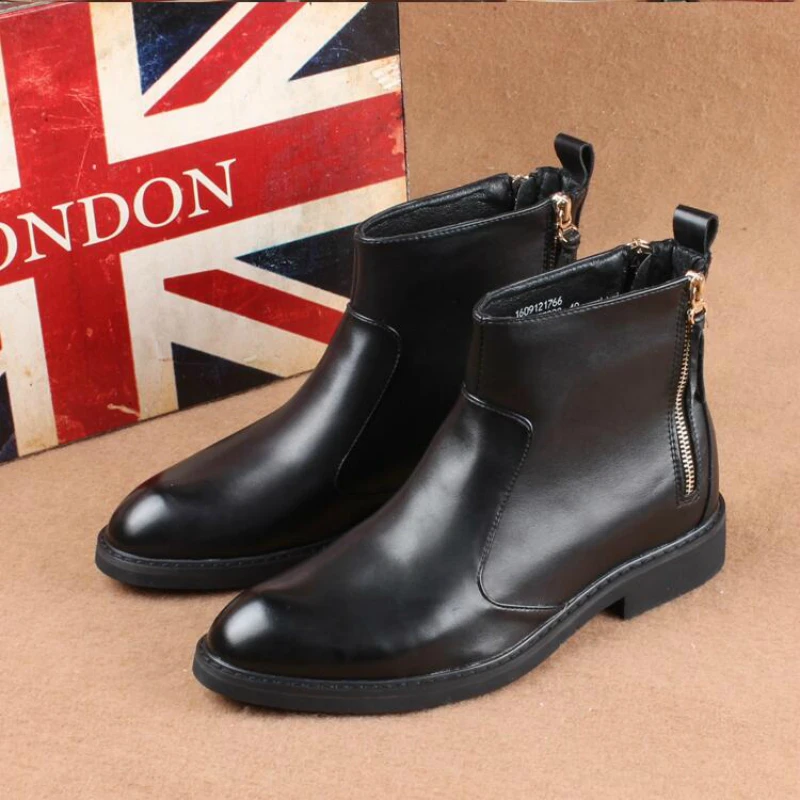 Черный England style men's motorcycle punk cow leather boots spring autumn platform shoes outdoor ankle boot botas hombre chaussure man - Цвет: Черный