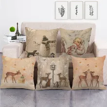 

Christmas Deer Cushion Cover 45x45cm Cotton Linen Blend Animal Pillow Case For Sofa Car Home Decor Natal Navidad New Year 2022